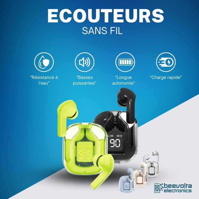 🎧 Écouteurs Bluetooth Sans Fil BT30 TWS 🔥 Son Clair & Design Transparent