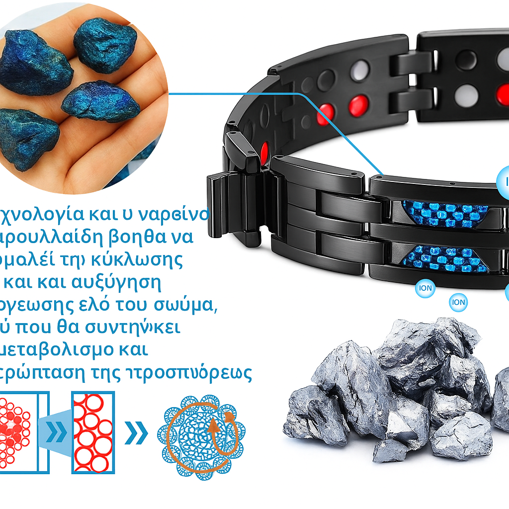 🧲 Blue Carbon Titan Bracelet – Κομψότητα, Ενέργεια & Ευεξία