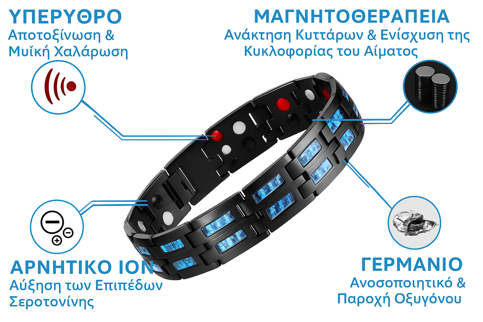 🧲 Blue Carbon Titan Bracelet – Κομψότητα, Ενέργεια & Ευεξία
