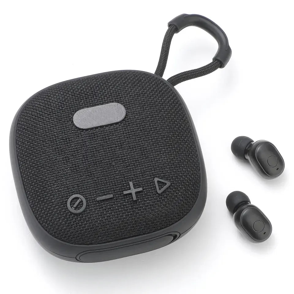 Ασύρματα ακουστικά TWS 2 σε 1 με ηχείο Bluetooth — Ήχος μπάσων 3D, φορητό μίνι ακουστικό από ύφασμα | Φορητά ηχεία εξωτερικού χώρου με βαθύ στερεοφωνικό ήχο 3D