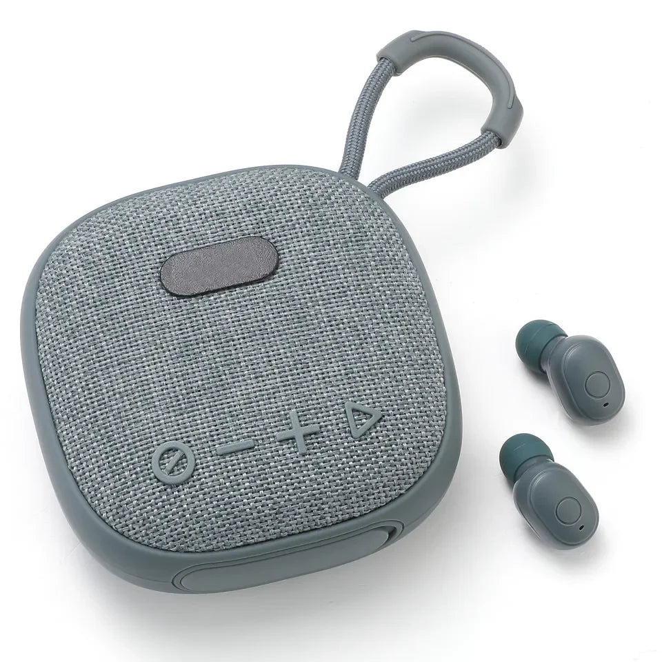 Ασύρματα ακουστικά TWS 2 σε 1 με ηχείο Bluetooth — Ήχος μπάσων 3D, φορητό μίνι ακουστικό από ύφασμα | Φορητά ηχεία εξωτερικού χώρου με βαθύ στερεοφωνικό ήχο 3D