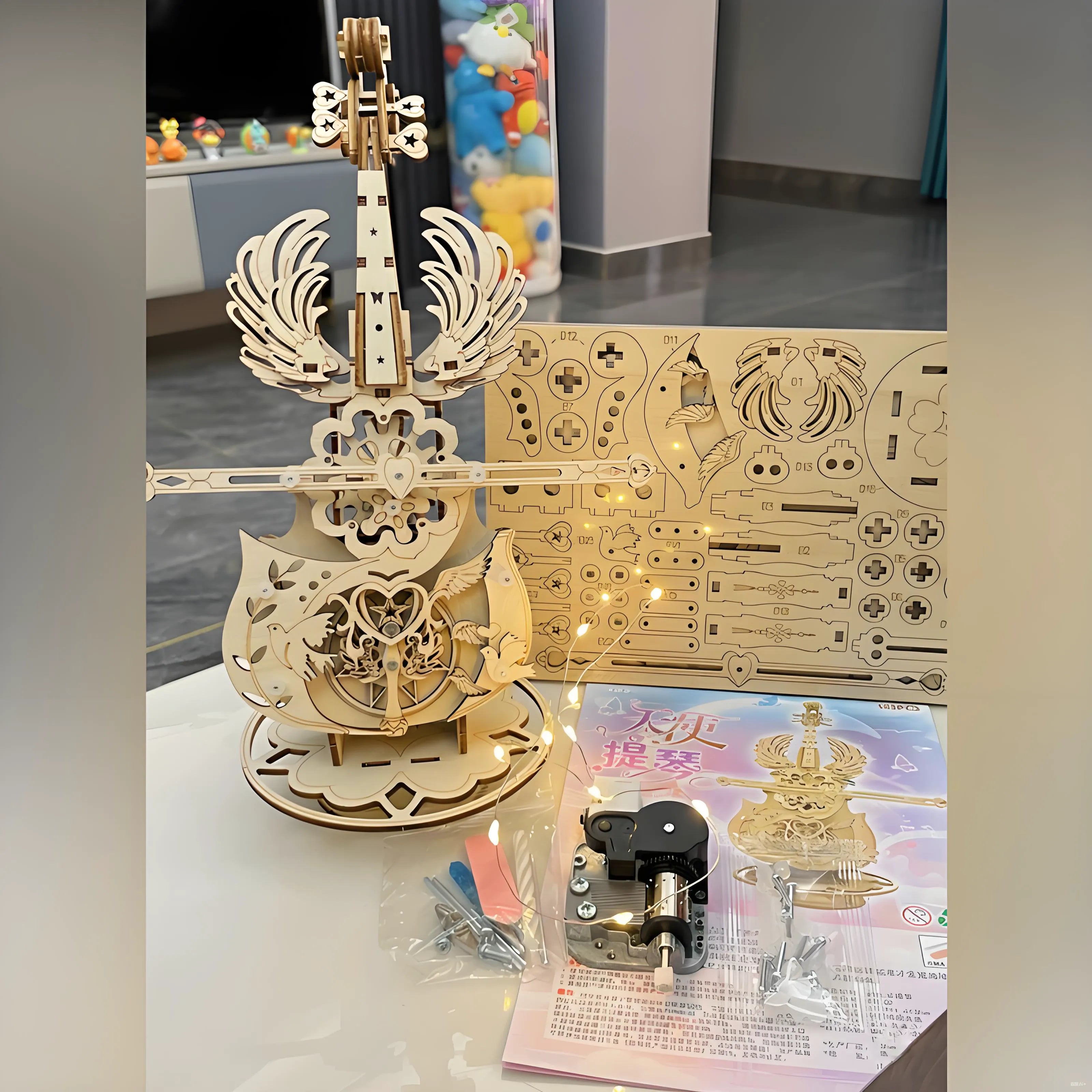 Premium 3D Linden Wood Cello Music Box DIY Kit