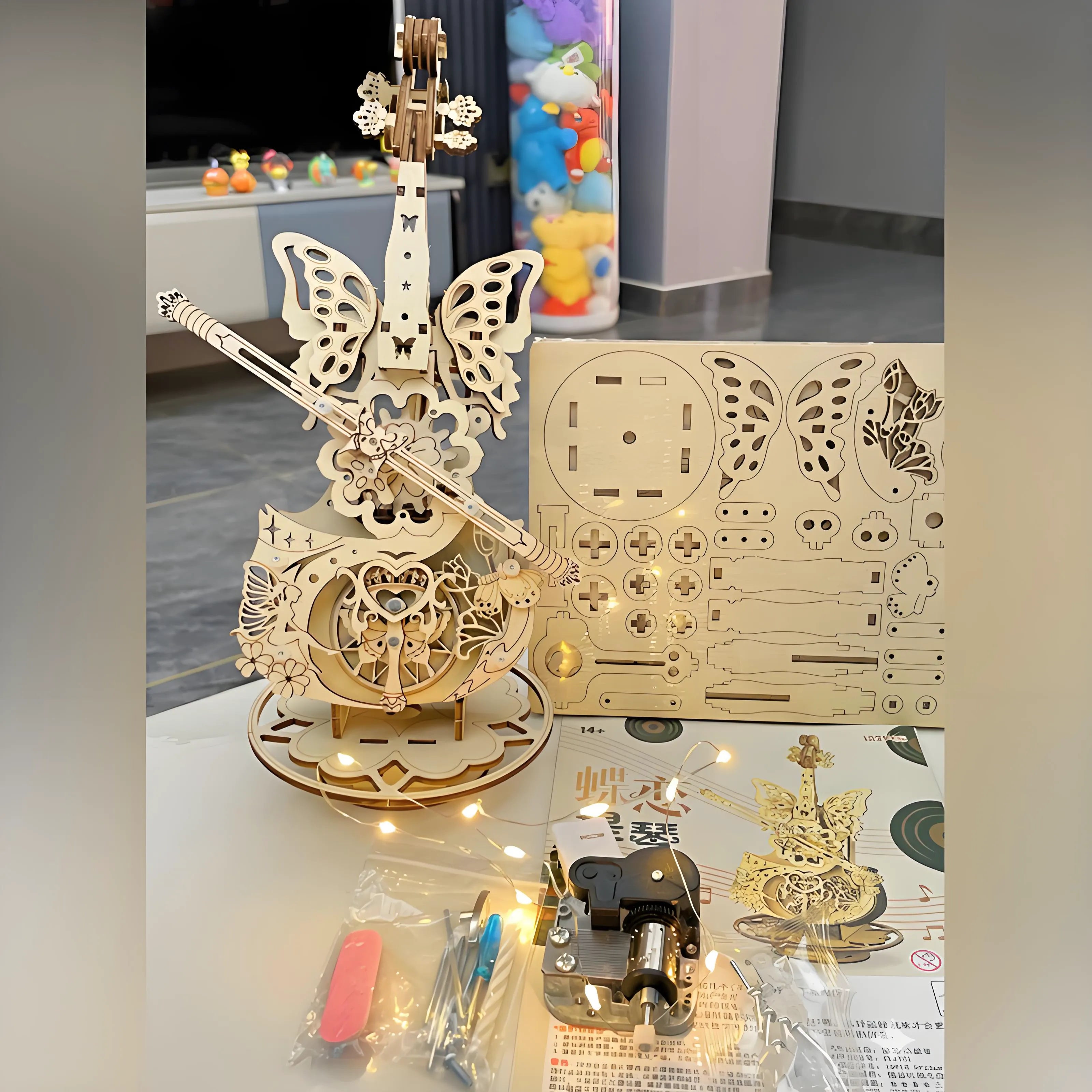 Premium 3D Linden Wood Cello Music Box DIY Kit