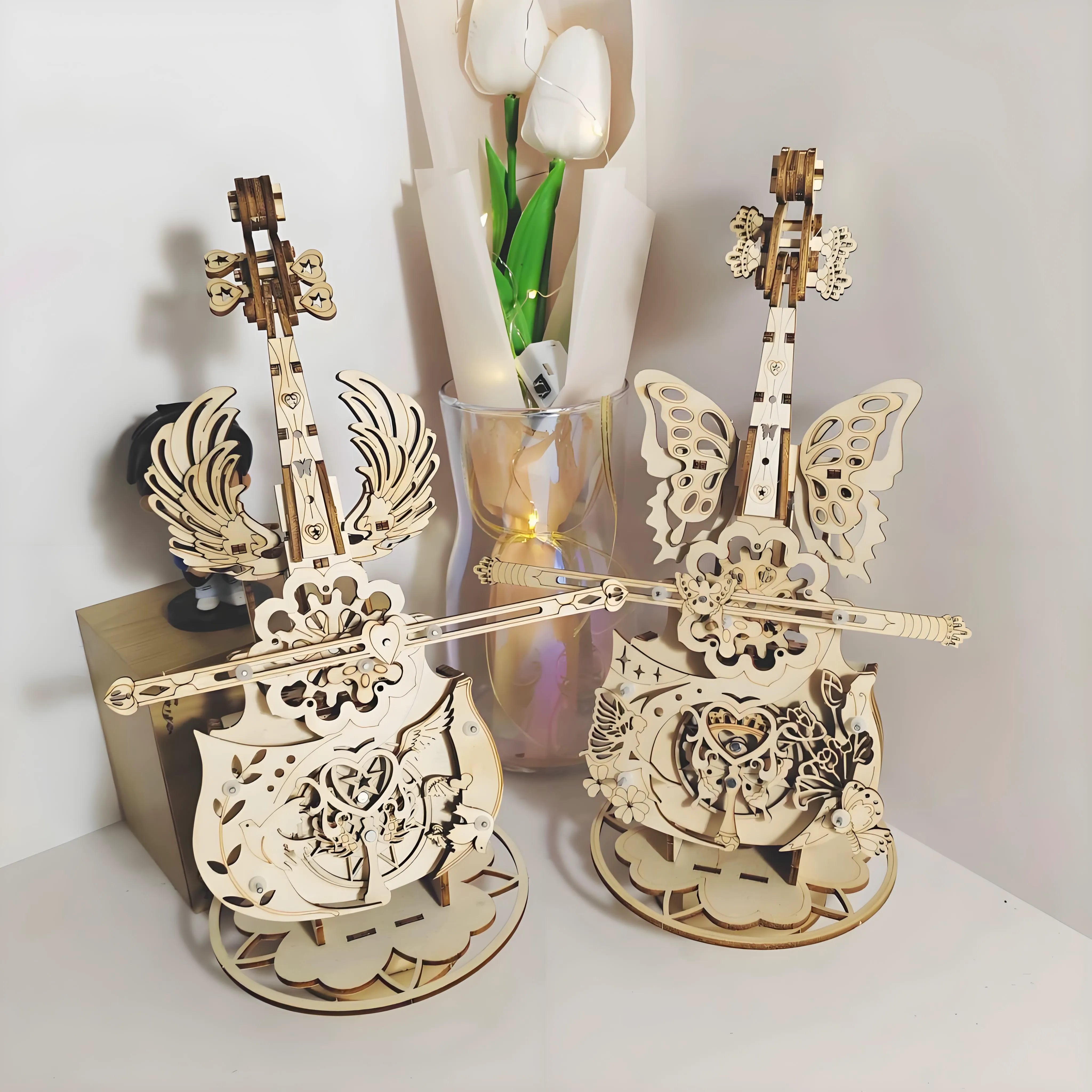 Premium 3D Linden Wood Cello Music Box DIY Kit