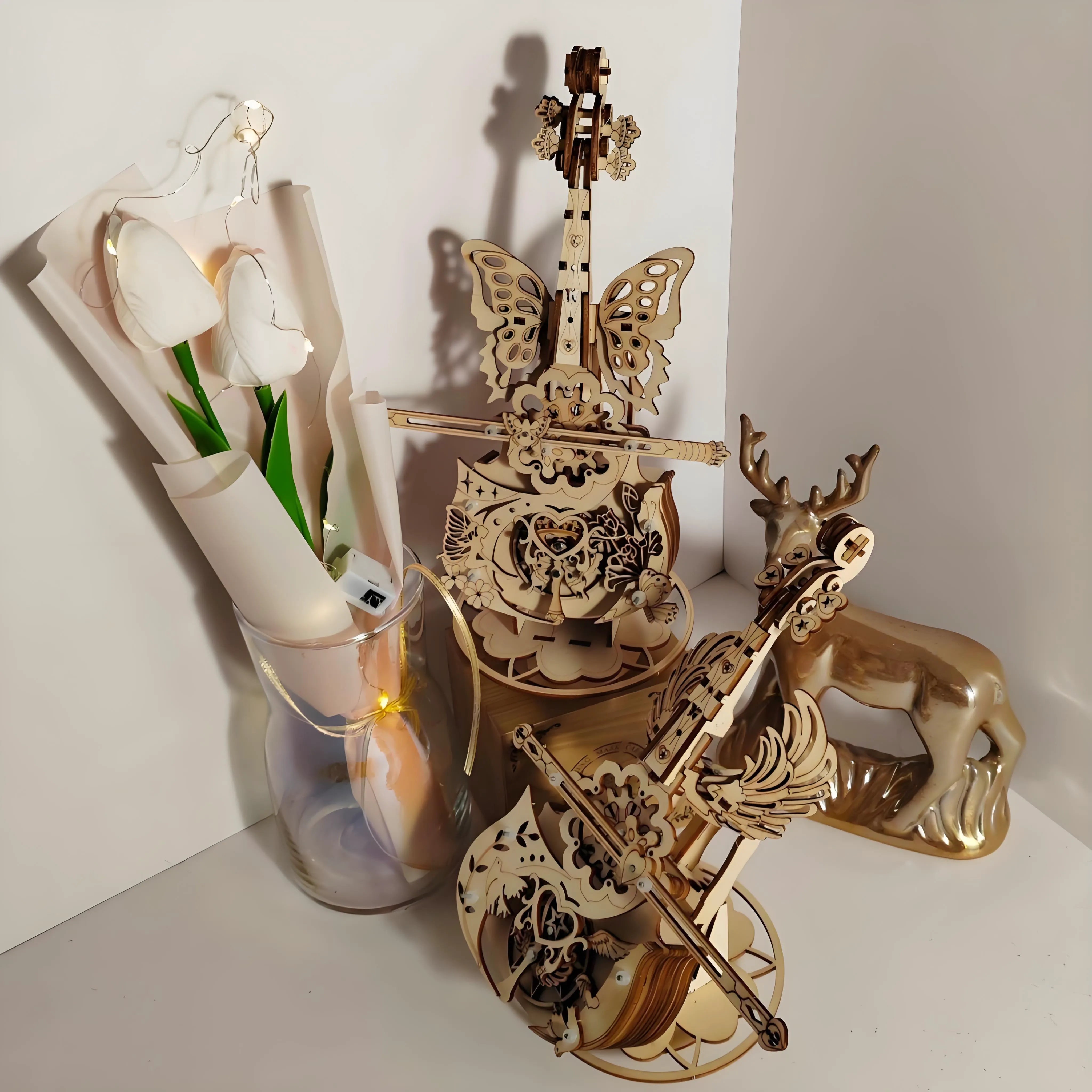 Premium 3D Linden Wood Cello Music Box DIY Kit