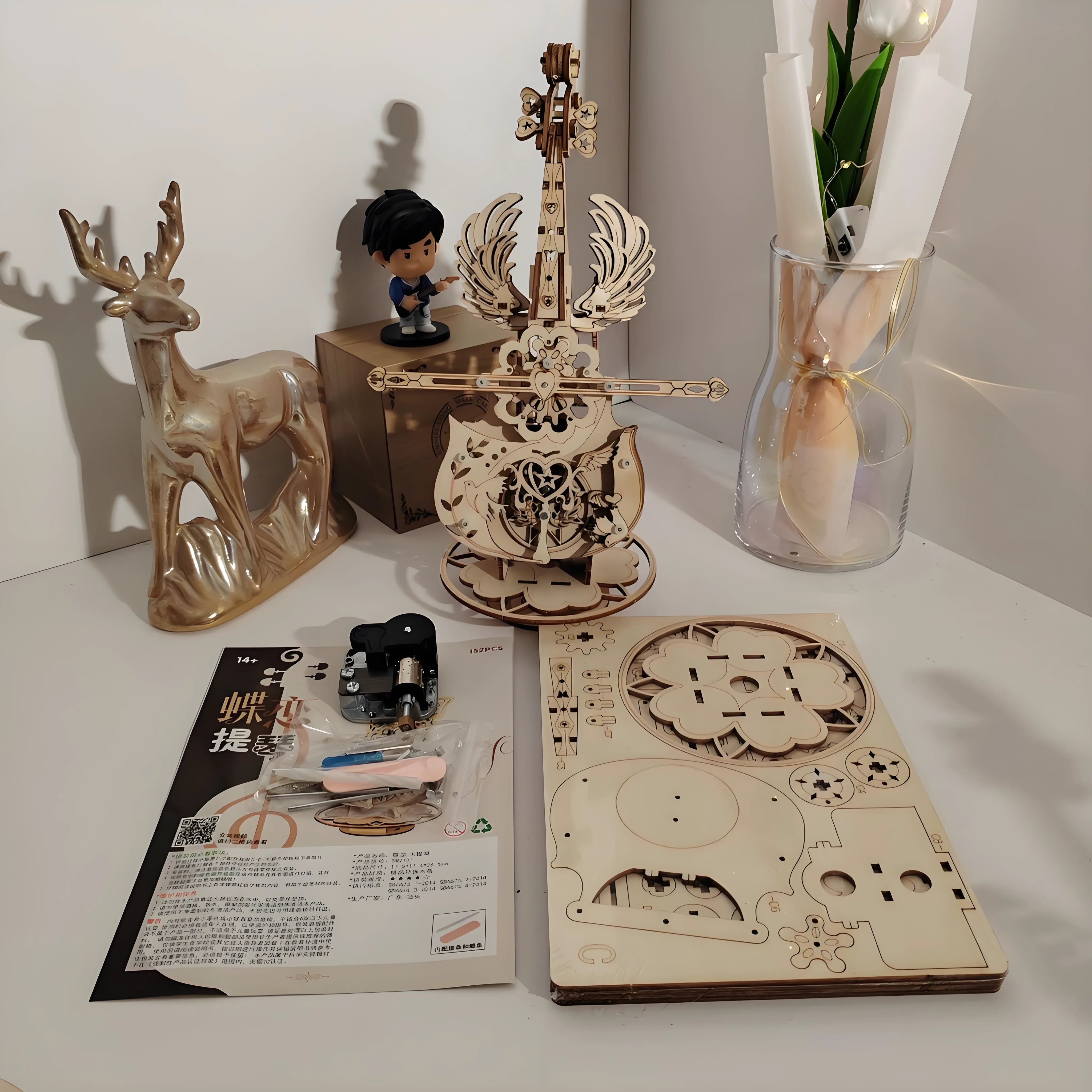 Premium 3D Linden Wood Cello Music Box DIY Kit