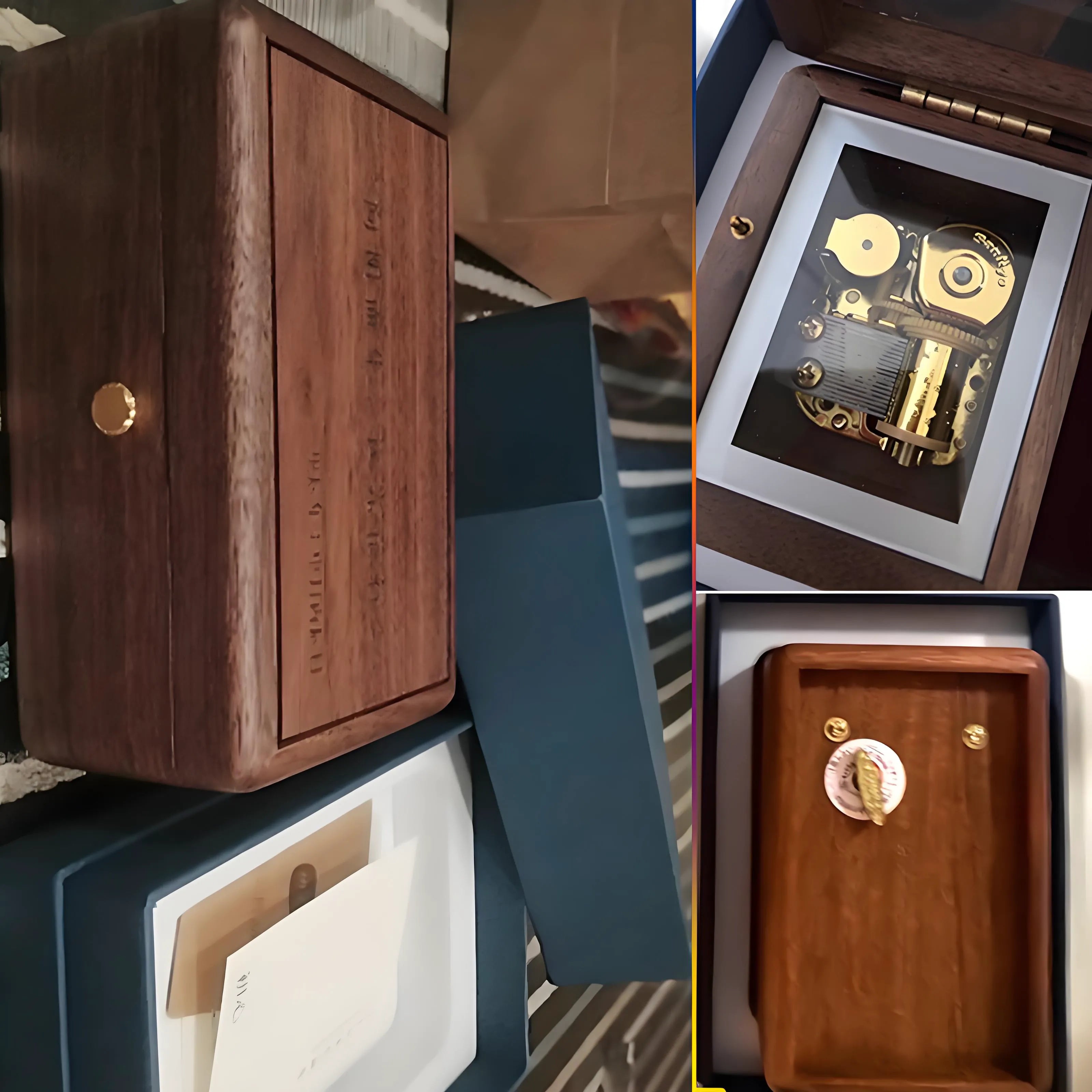 Walnut Wooden Music Box Jewelry Box with Custom Photo and Text