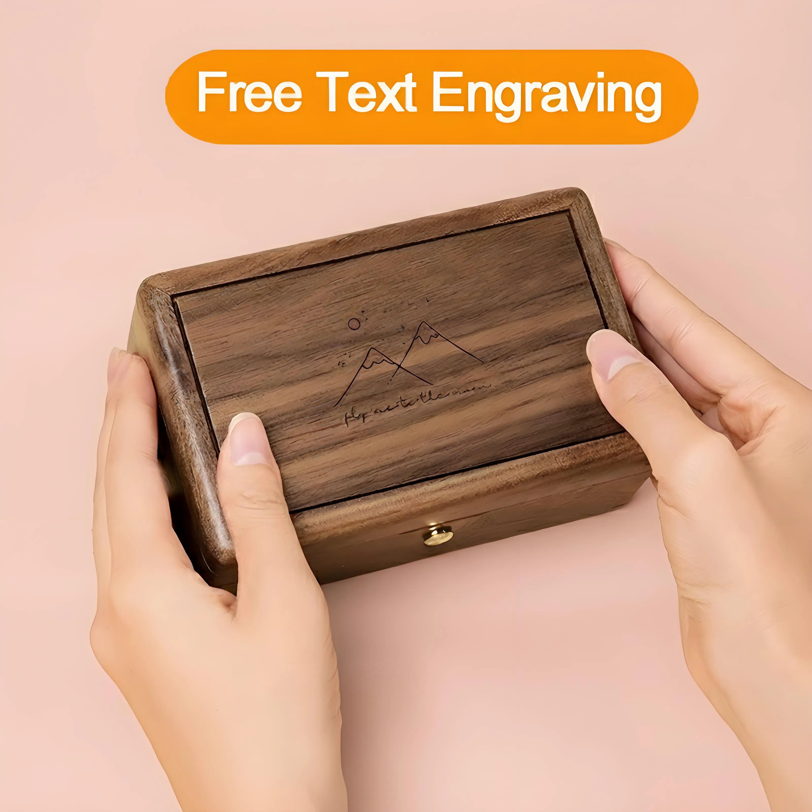 Walnut Wooden Music Box Jewelry Box with Custom Photo and Text